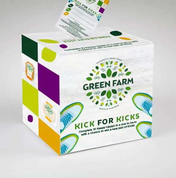 green farm kick for kicks cardboard box