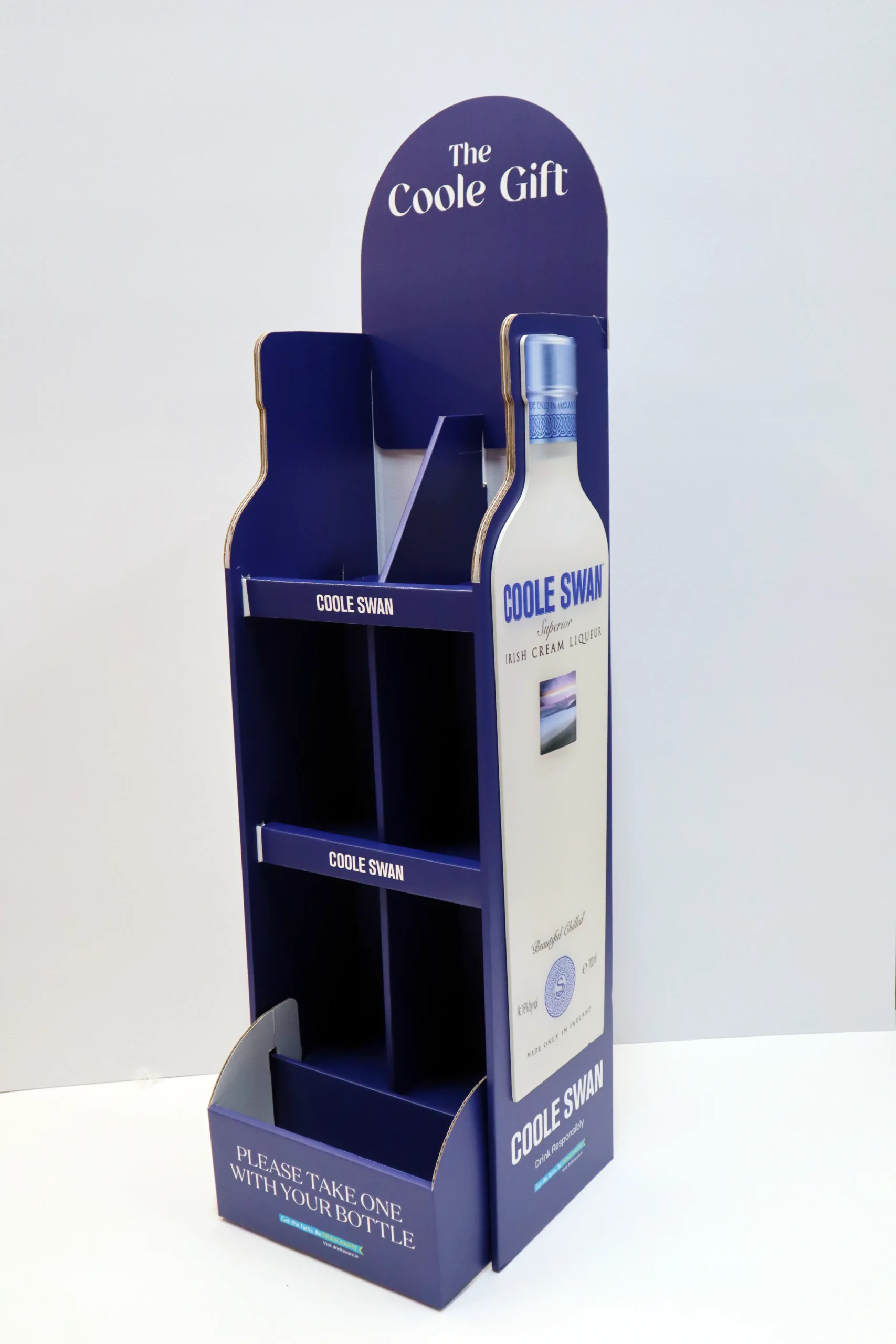 coole swan blue and white free standing display unit