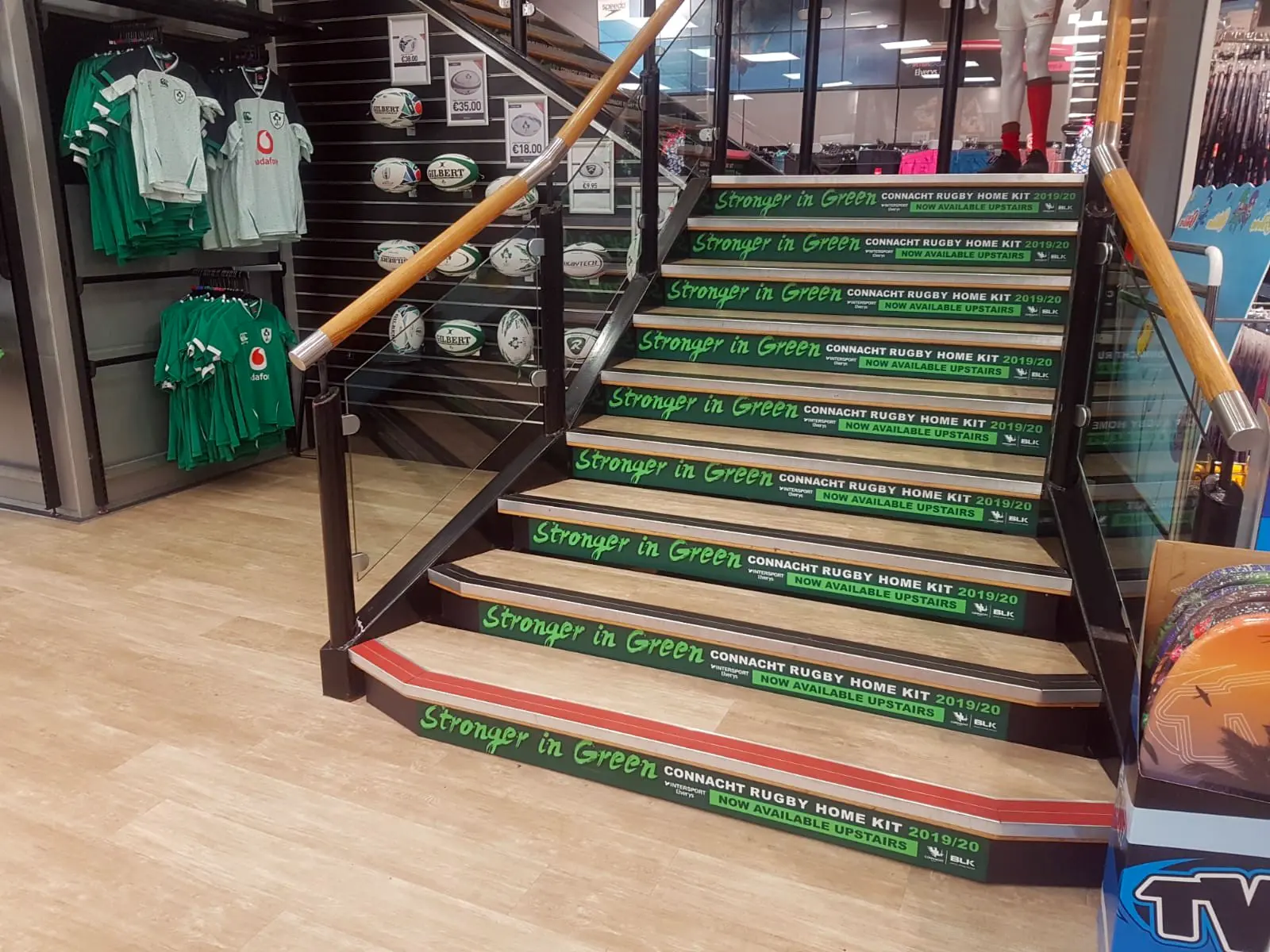 rugby stairs print installation
