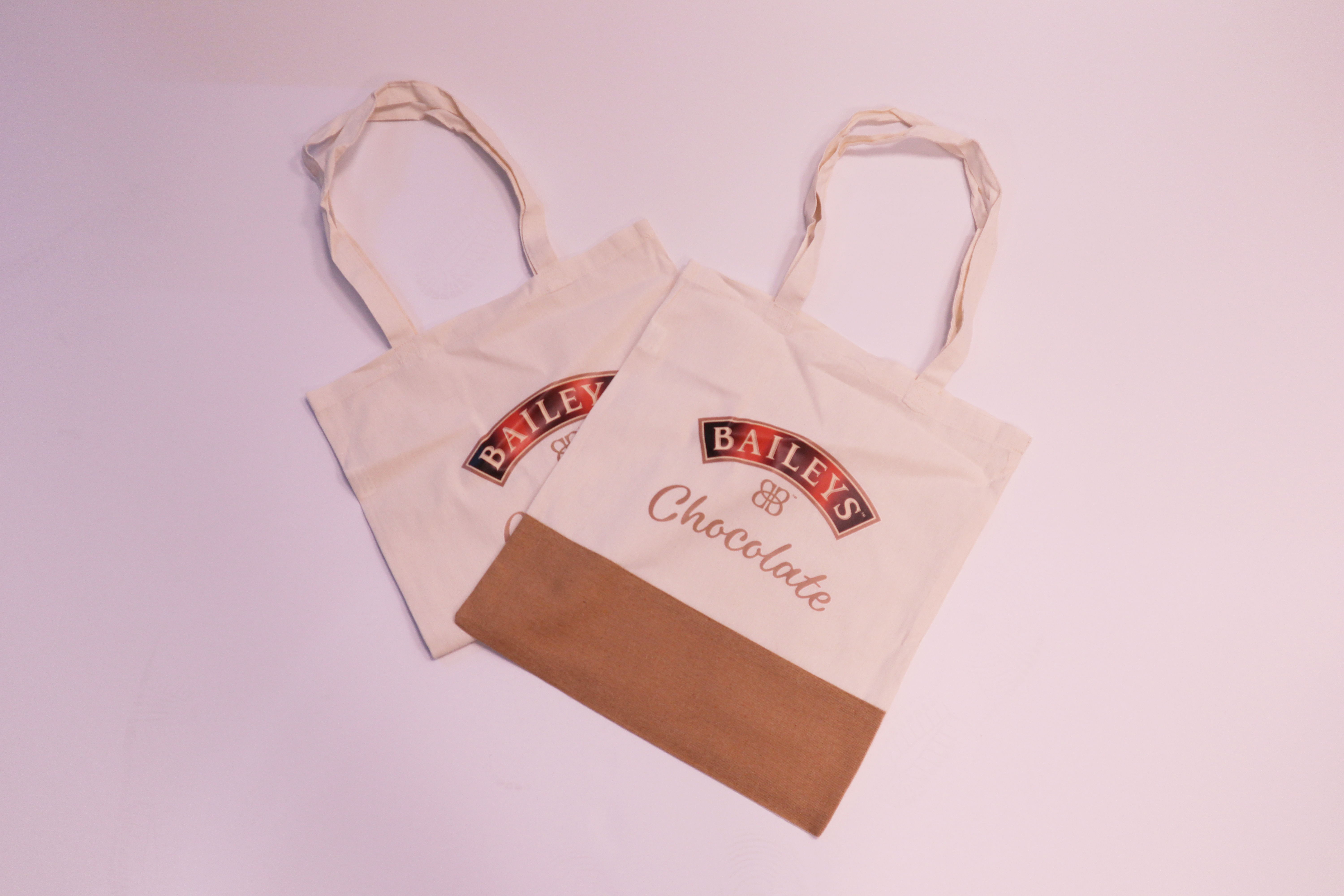 2 tote bags cream with baileys chocolate logo
