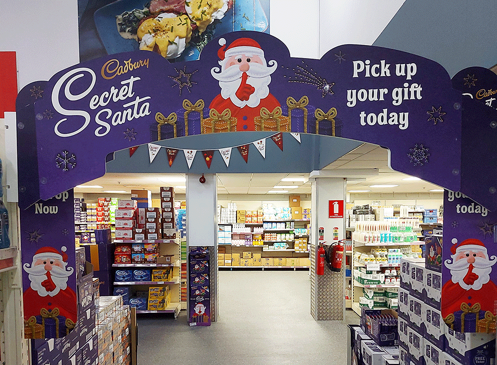 purple display of chocolate in a store