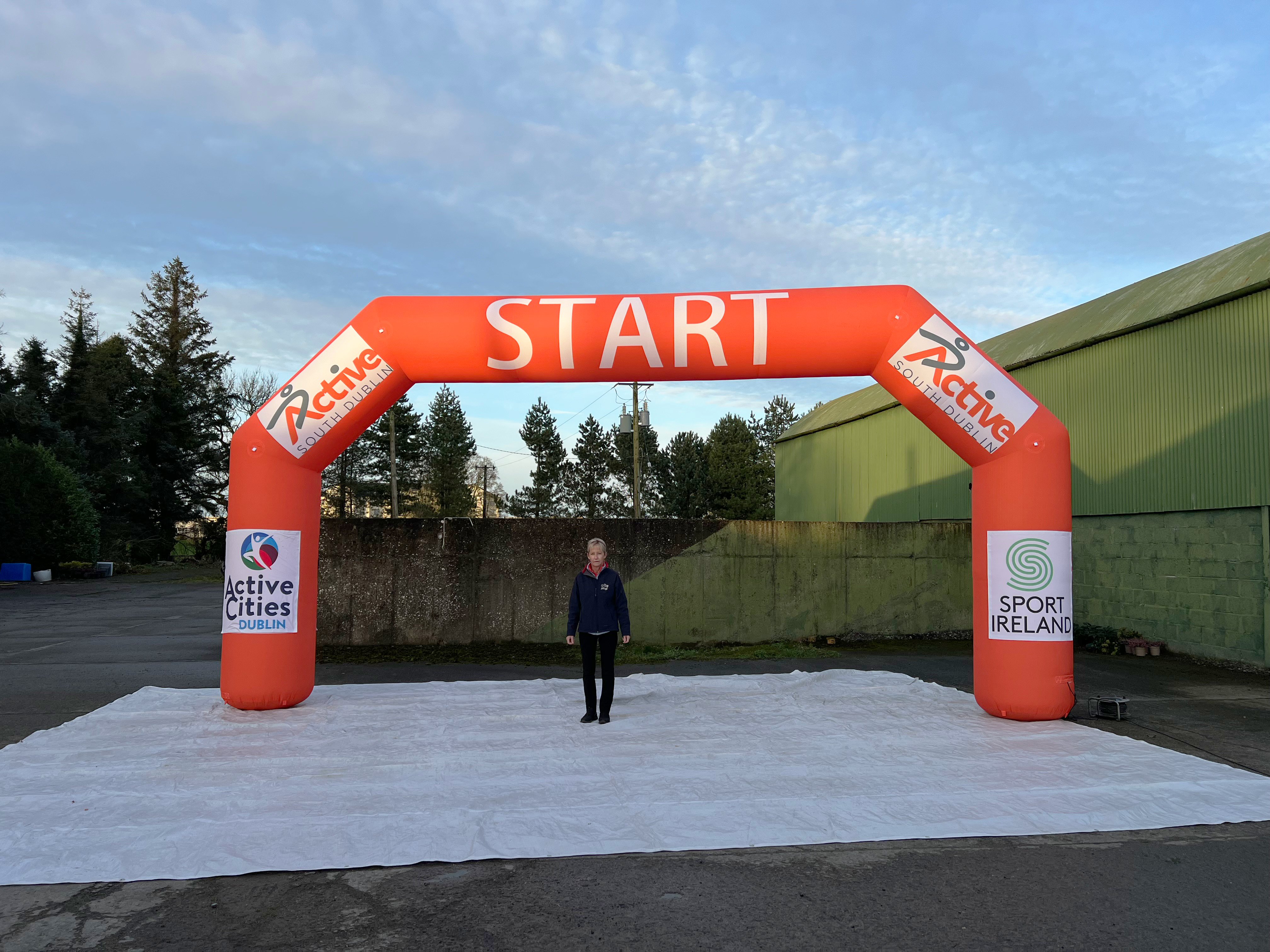 orange inflatable start sign