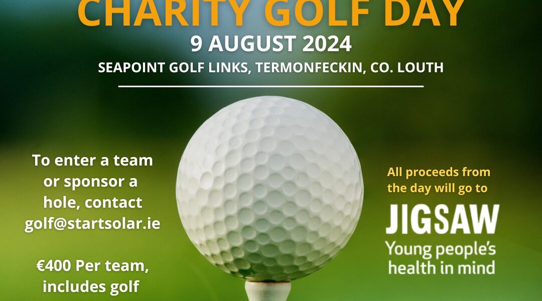 An advertising for a charity golf day on the 9th August 2024 for Start Solar sponsored by The Printed Image